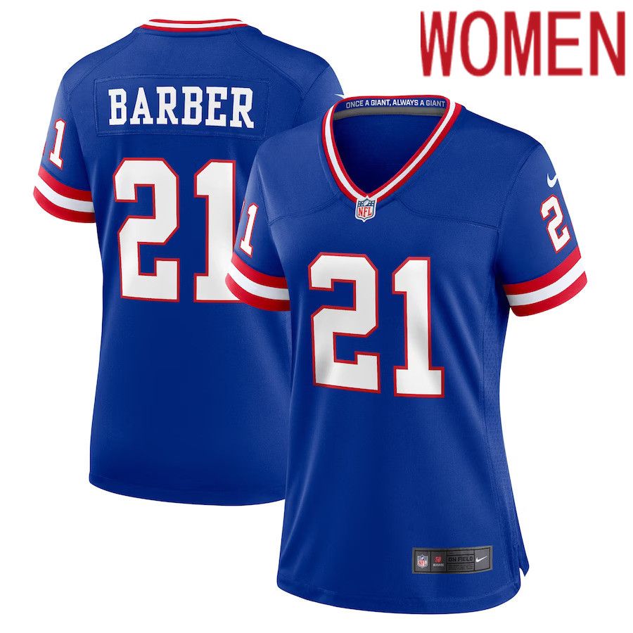 Women New York Giants #21 Tiki Barber Nike Royal Classic Retired Player Game NFL Jersey